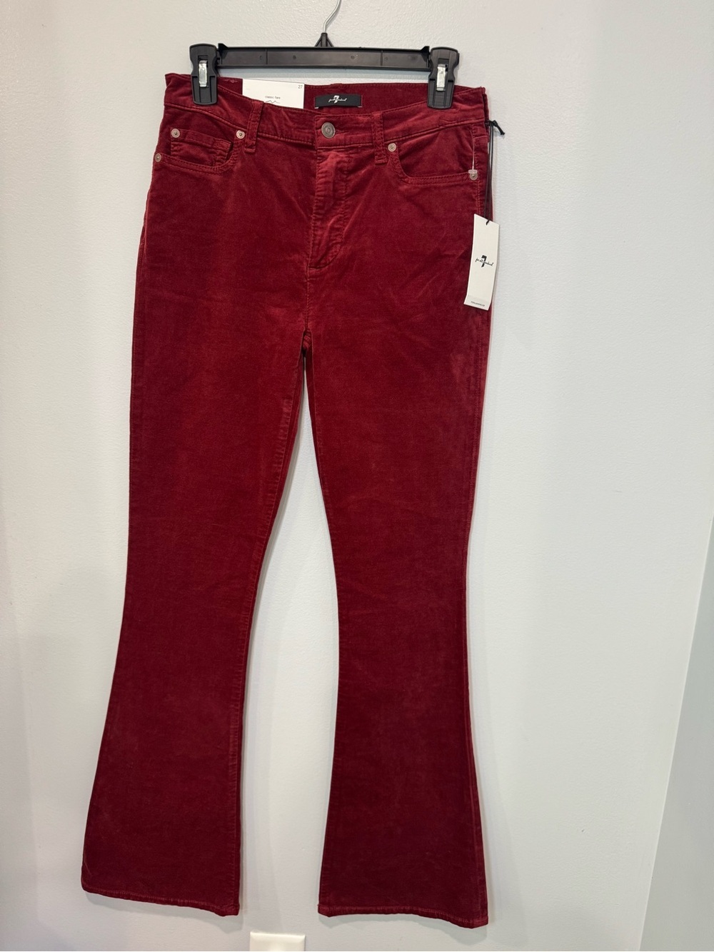 7 For All Mankind Classic Flare Jeans Womens 27  Red Velvet High Rise Ali NWT